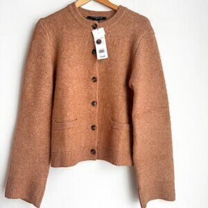 French Connection Camel Beige Classic Thick Tight KNit Cardigan M